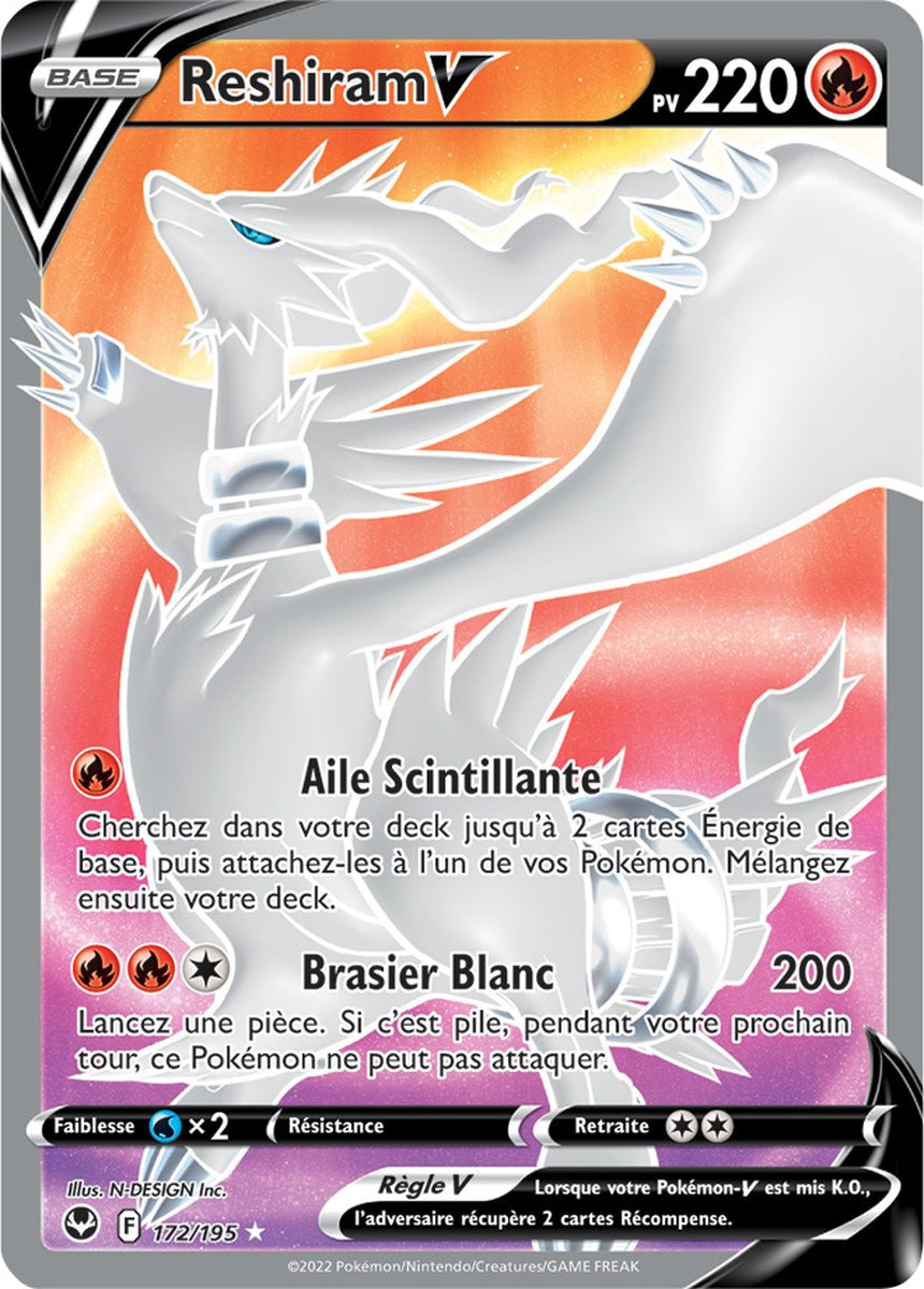 Reshiram V - 172/195 - Ultra Rare Full Art - Carte Pokémon Tempête Argentée EB12