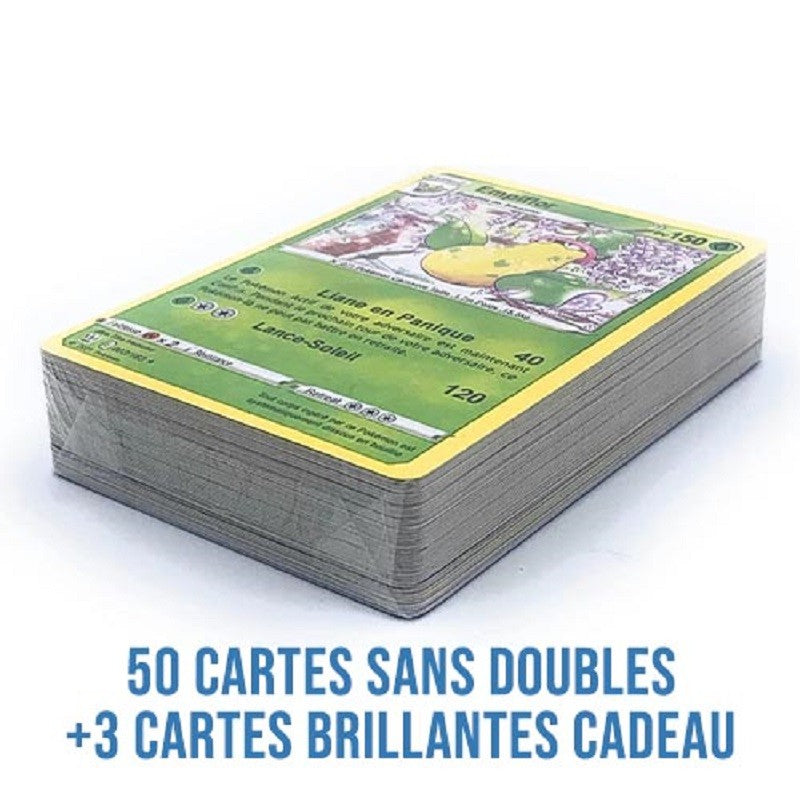 Pokémon - Lot de 50 Cartes sans Doubles + 3 Cartes Brillantes Cadeau
