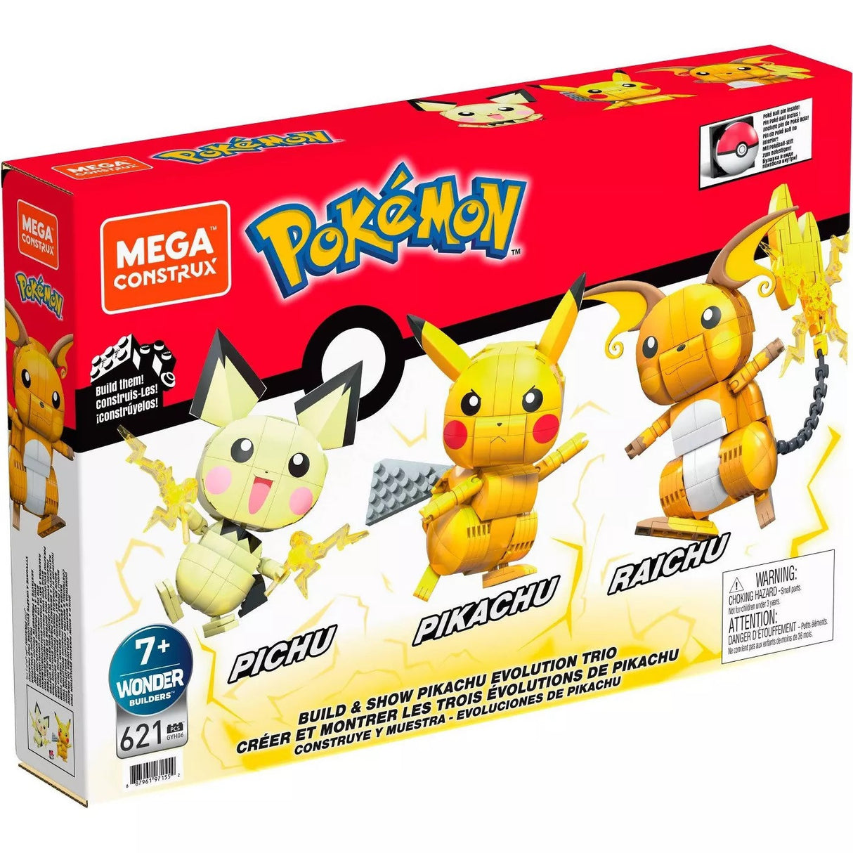 Mega Construx Pokémon - Évolutions de Pikachu (Pichu, Pikachu, Raichu)