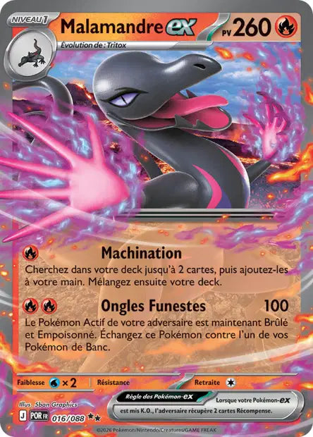 Malamandre ex (POR 016/088) - ME03 Équilibre Parfait - Carte Pokémon
