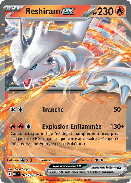 Reshiram ex (WHT 020/086) - Flamme Blanche - Carte Pokémon EV10.5