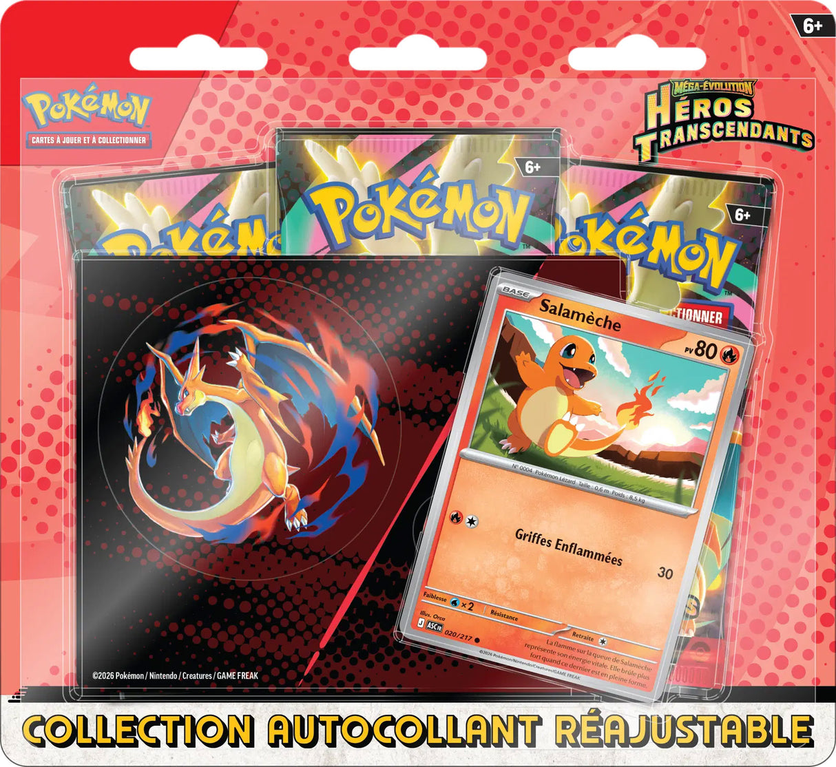 Pokémon - Tripack Collection Autocollant Réajustable ME02.5 : Héros Transcendants - Salamèche