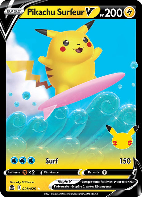 Pikachu Surfeur V - EB07.5 008/025 - Célébrations 25ans SWSH07.5 - Cartes Pokémon