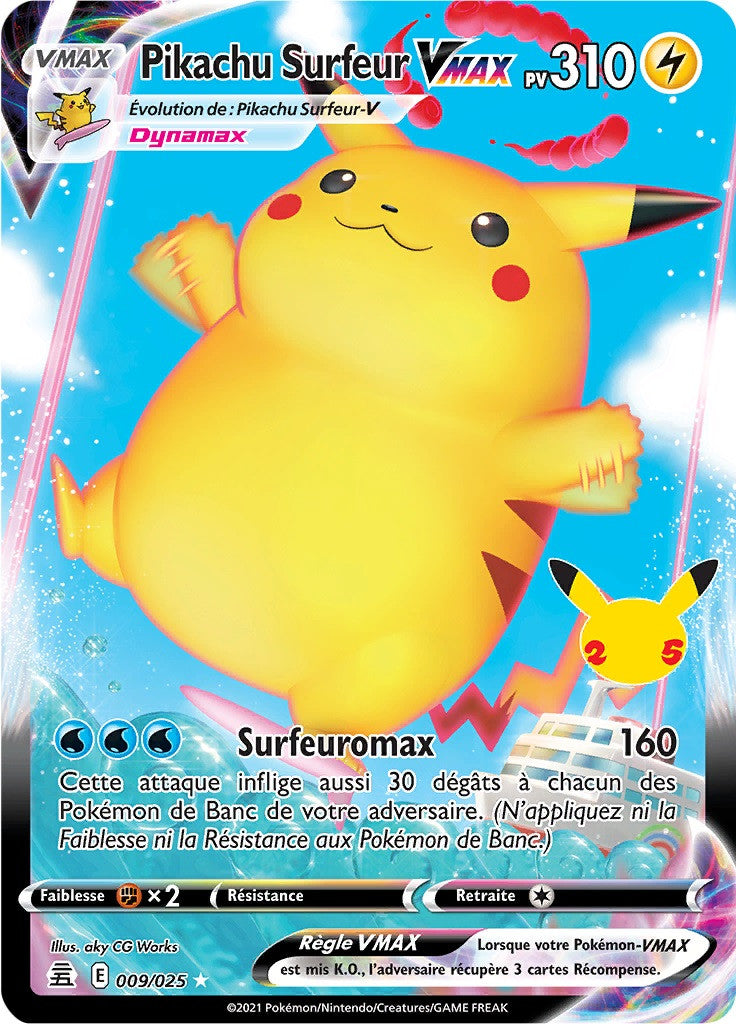 Pikachu Surfeur VMAX - EB07.5 009/025 - Célébrations 25ans SWSH07.5 - Cartes Pokémon