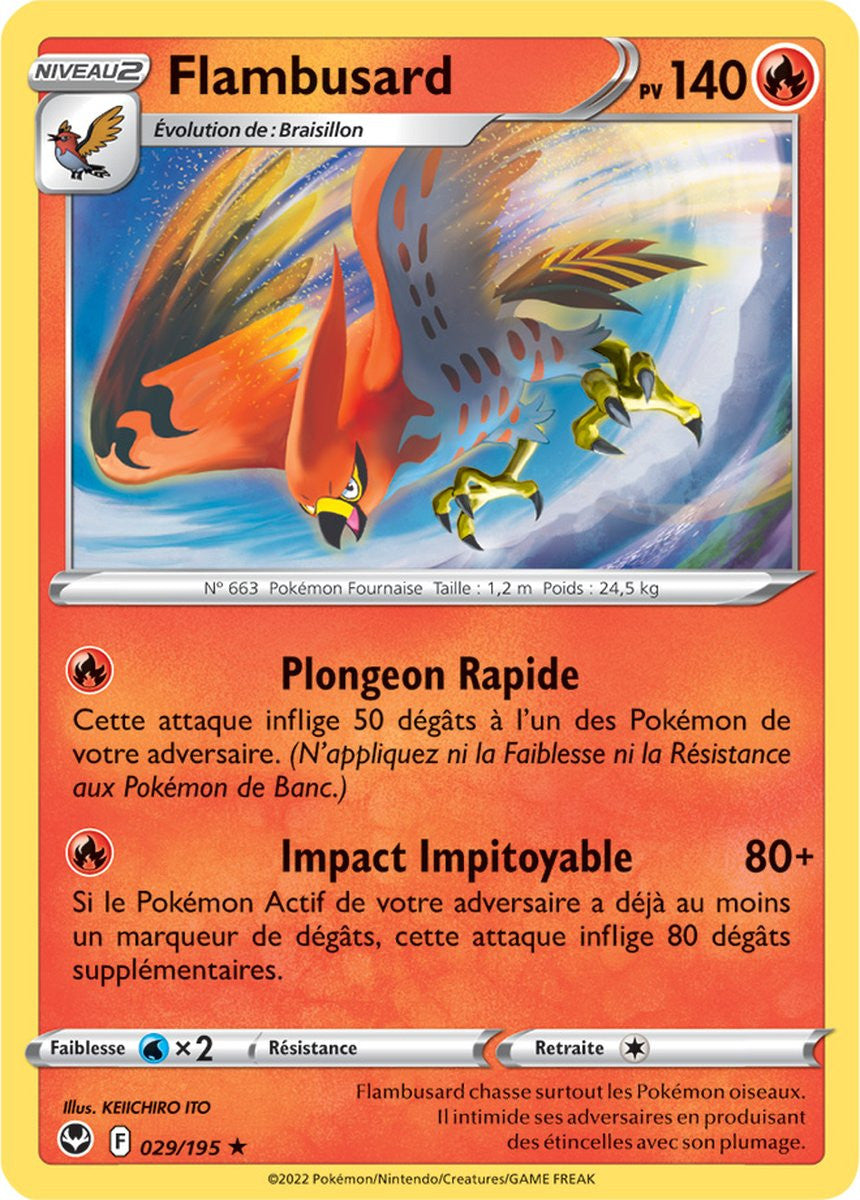 Flambusard - 029/195 - Rare / Reverse - Carte Pokémon Tempête Argentée EB12
