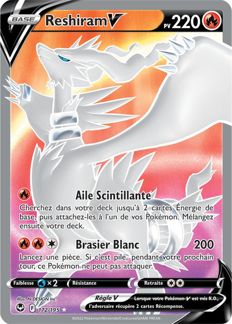 Reshiram V - 172/195 - Ultra Rare Full Art - Carte Pokémon Tempête Argentée EB12