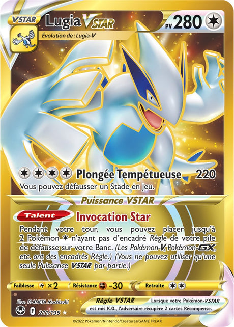 Lugia VSTAR - 211/195 - Secrète Gold Rare - Carte Pokémon Tempête Argentée EB12