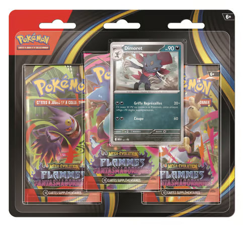 Pokémon - Tri Pack de 3 Boosters ME02 - Méga-Évolution Flammes Fantasmagoriques : Dimoret